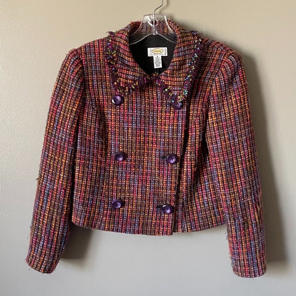 TALBOT’S Jacket Size 8 Petite Rainbow Confetti Tweed Blazer